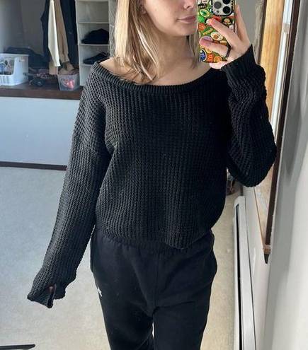 Missguided Misguided: Cropped Knit Black Crewneck Sweater