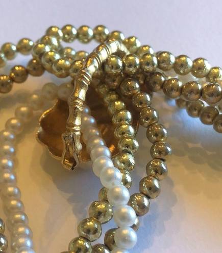 Twisted Vintage Gold Tone & Faux Pearl  Beads Beaded Boho Necklace