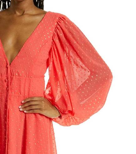 Kimberly  Goldson Lesli Clip Dot Long Sleeve Maxi Dress Women's XS Coral NWT