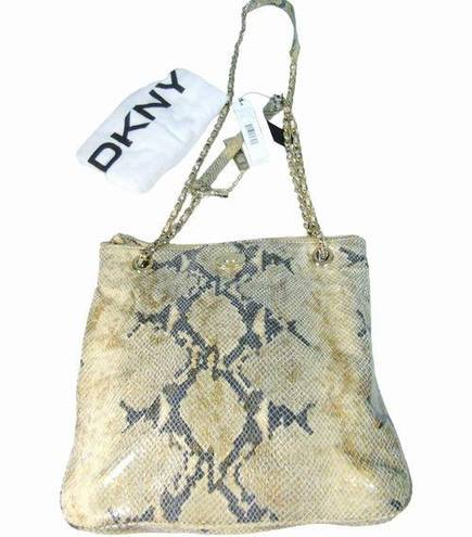 DKNY NEW  Gold Leather Python Snakeskin HANDBAG Convertible Crossbody Chain Purse