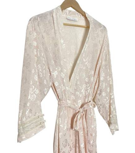 Oscar de la Renta  Vintage Pink Coquette Bow Long Satin Robe