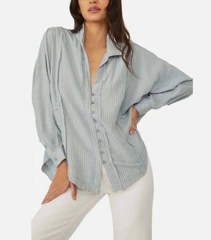 We The Free  by Free People blue white stripe button front oversized tunic top