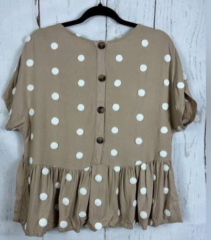 Bohme  Women’s Blouse Bohemian Tan Beige Textured Woven Dots