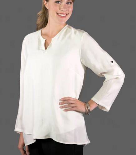 J.Jill  Cream or Ivory color blouse top Women’s Size Large Roll Tab Sleeves