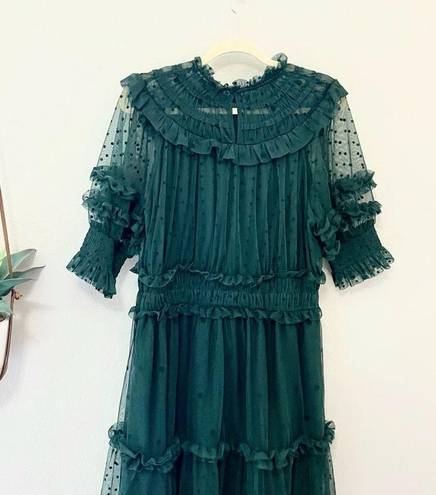 Onyx NWT Boden Polka Dot Tulle Midi Dress  Green Size 12R D0361