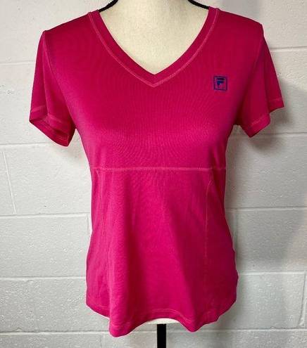 FILA  Sport Dark Pink Short Sleeve V-neck Fitness T-shirt