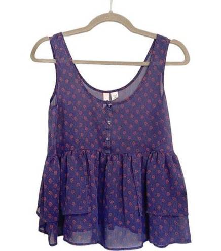 Route 66  Blue Sheer Floral Sleeveless Blouse Sz M