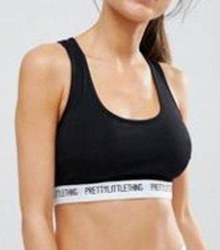 Pretty Little Thing  Logo Sports Bra Black Size XS Racerback Low Impact Cotton NEW