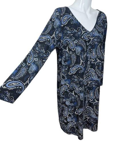 J.Jill  Wearever Collection Stretch Jersey Knit Paisley Print Dress Petite Large