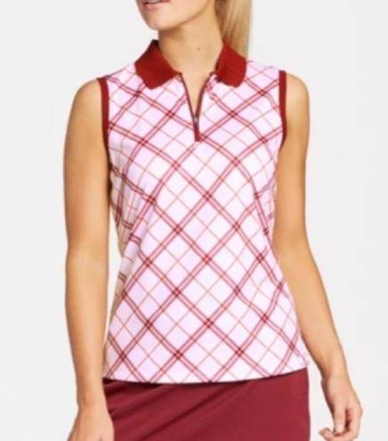 Lady Hagen  Clubhouse Polo Sleeveless Polo Golf Top Plaid Pink NWT