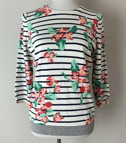 Lands'End  Striped Floral Print Pullover Sweater