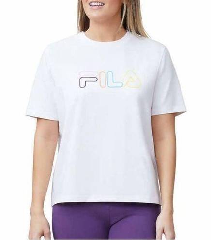 FILA Women’s 𝅺 white t shirt with multi color logo