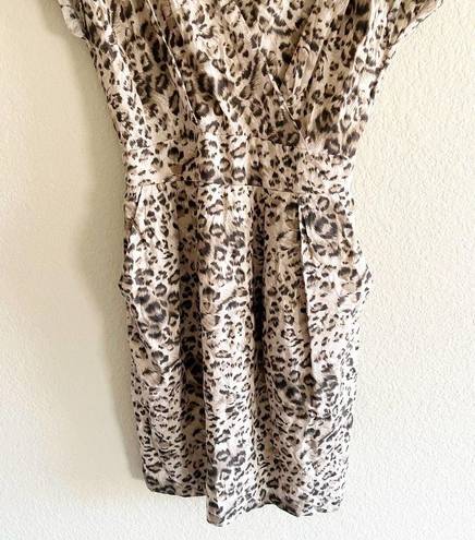 Rebecca Taylor  Womens Leopard Animal Print Elastic Waist Faux Wrap Dress Size 10