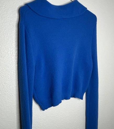 ZARA  Fuzzy Sweater Size Medium Colbalt Blue Long Sleeve Cropped Henley