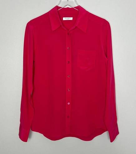 Equipment  Femme Straight Point Collar Silk Button Up Shirt in Pink Size Small