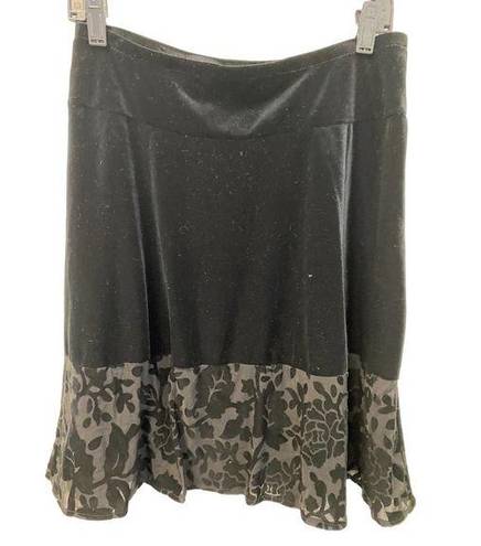 Apostrophe NWT  Skirt SMALL PETITE Black Velvet Floral A-Line High Waist Vesatile