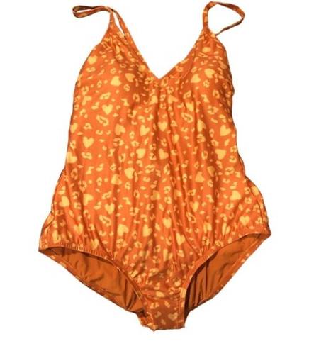 Modcloth  THE PEGGY ONE PIECE CORAL TANGERINE ORANGE YELLOW PRINT SWIMSUIT S