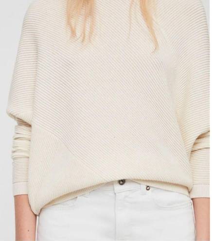 All Saints Deon Wool Cashmere Ribbed Sweater Jumper Crewneck Ivory Beige