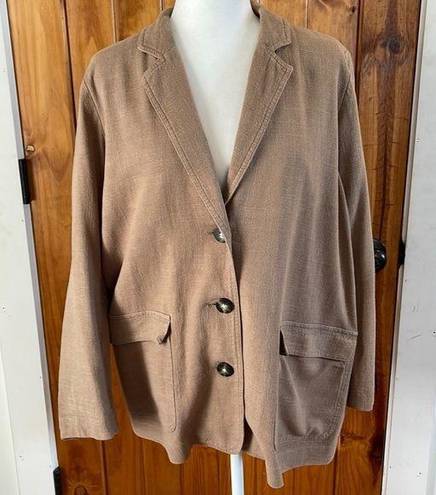 J.Jill  Linen Blend Tan Oversized Blazer Jacket Petite Medium Front Pockets