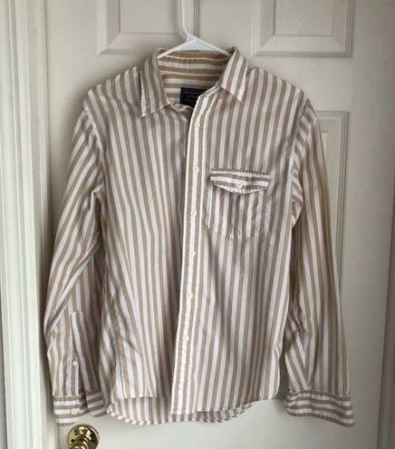 Abercrombie & Fitch Abercrombie Striped Button Down Shirt Tan and White