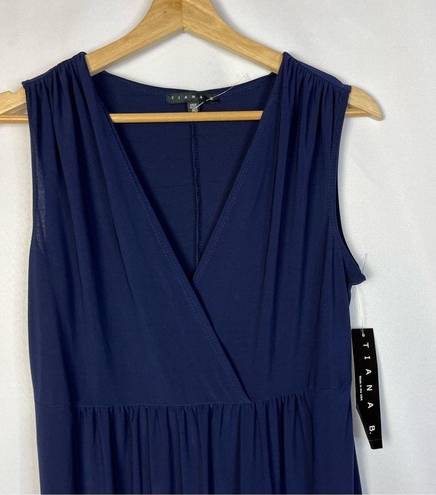 Tiana B  Navy Blue Wrap Front Sleeveless Midi Dress M