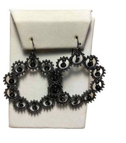 Black Bead Black-Tone with  Wire circle Earrings