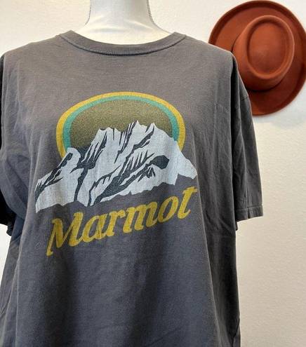 Marmot  Grey Soft Organic Cotton Oversized Raw Hem Short Sleeve Tee