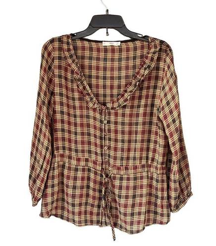 Mango 1644 MNG  Tartan Plaid Blouse Size Small