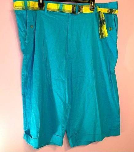 The Loft Design Blue Linen Blend Belted Bermuda Shorts 3X