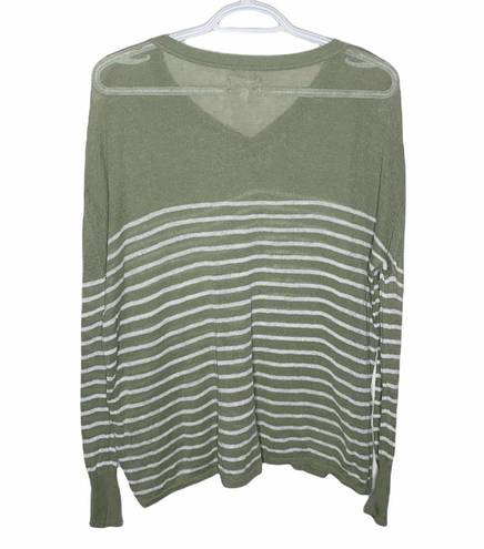 Lou & grey  soft sage v neck striped light sweater size XS