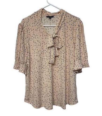 Adrianna Papell  Tie Neck Short Smocked Sleeve Printed Knit Moss Crepe Size XL