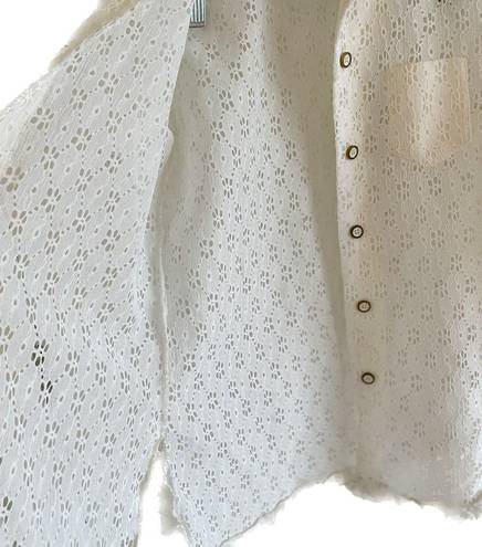 Daisy Vintage 70s  lace ruffle off white wide collar button down blouse size M