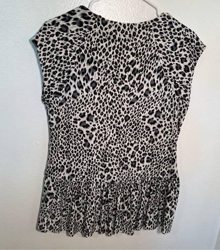 Carmen Marc Valvo  Peplum Blouse White Animal Print