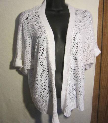 Notations  White Knit Open Short Sleeve Cardigan Size 1x