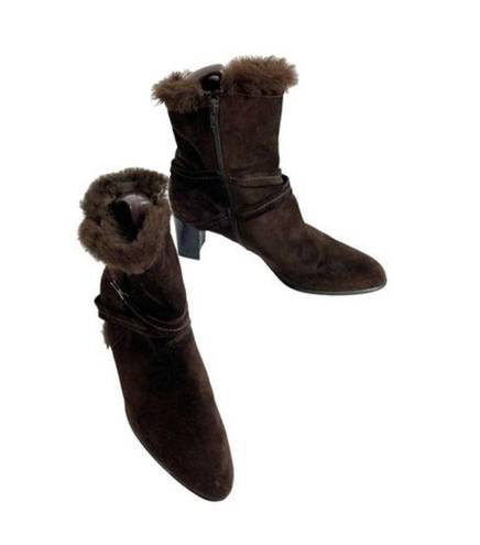 Stuart Weitzman  Womens Suede Faux Fur Lined Ankle Heeled Boots Brown Size 9.5W