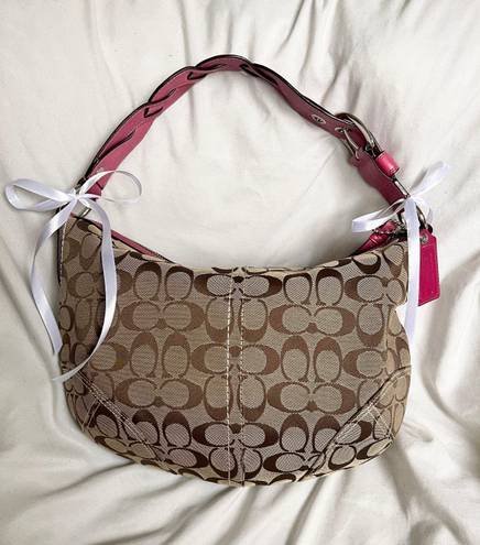 Coach Vintage  boho bag in signature canvas & pink leather