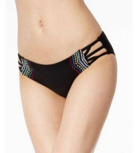 California Waves  Embroidered Cutout Hips Bikini Bottom Black Medium $28