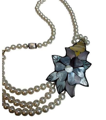 Lee Vintage  SANDS - Mother of pearl faux pearl beaded jewelry necklace - tropica