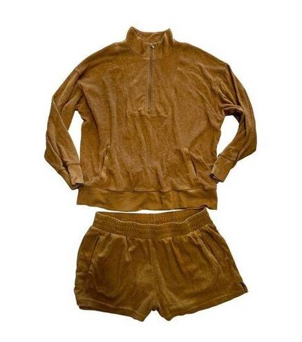 AERIE Offline Tan Terry Cloth Sweatshirt and Shorts Set Size XL