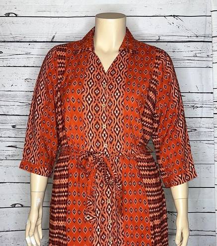 Coldwater Creek  NWT Size 18W Red Aztec Print Button Down Shirt Dress w/ Tie Belt