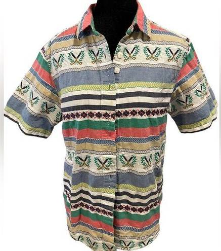 Cabin creek  Vintage Patchwork Embroidered Eclectic Preppy Country Club Gold Top