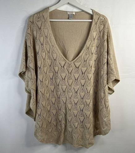 Chico's  Women’s Size S / M Poncho Sweater Beige Gold Metallic V-Neck Short Sleeve