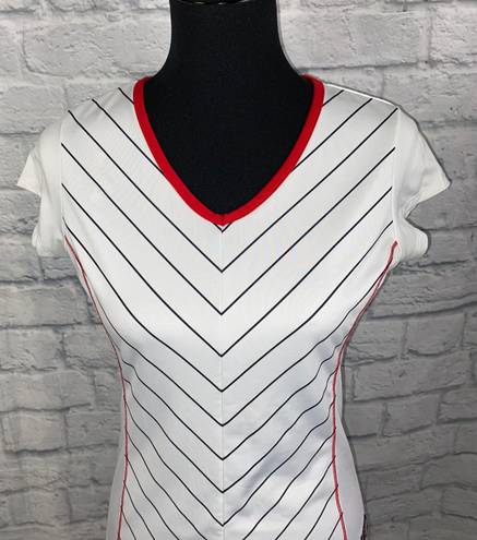 FILA 100 1911-2011 dri fit athletic top white w/black stripes and red trim sz S