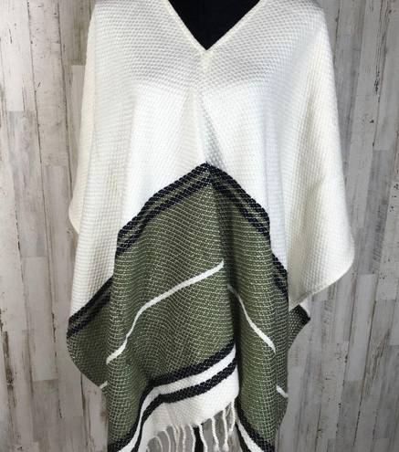 Treasure & Bond  Fringe Poncho Striped Boho Jacket Cover Cozy Warm Winter