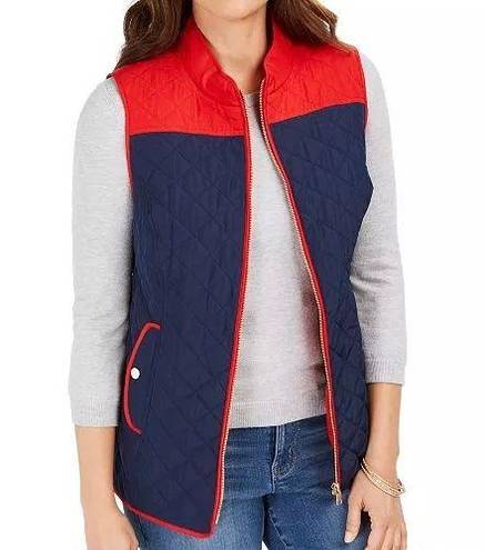 Charter Club New  Colorblocked Quilted Vest Full Zip Navy Blue Red