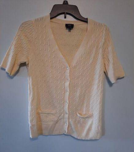 Talbots  yellow pastel pima cable knit cardigan Petite M