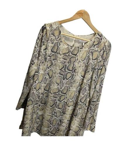 Harper  Wren Snakeskin Print Dress S Shift Long Sleeved Cream Evening Flowy