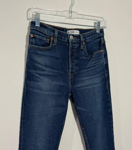RE/DONE ReDone Originals High Rise Ankle Crop In Midnight Blue Button Fly Size 24