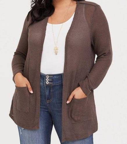 Torrid  Plus Size Taupe Ribbed Knit Open Front Cardigan Sweater Brown Pockets 3XL