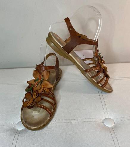 Vera Pelle  Brown Leather Floral Gladiator Sandals Sz 38